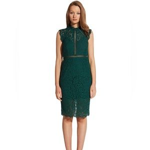 Bardot lace panel cocktail midi dress forest green size 6